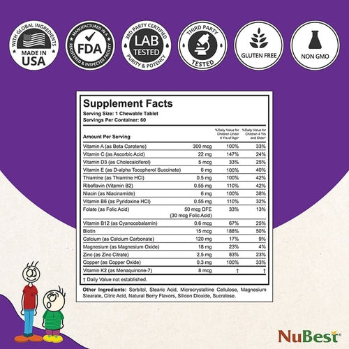 NuBest Tall Kids, Multivitamins, Berry Flavor, Ages 2-9, 60 Chewables